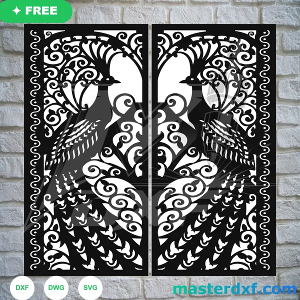 Majestic Peacock Wave-Border DXF Panel for CNC Routing DXF File